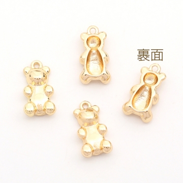 立体メタルチャーム テディベアモチーフ カン付き ゴールド 9×17mm（8ヶ）