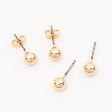 丸玉ポストピアス チタン製 丸玉付きポストピアス チタン製針　 防アレルギー金具ピアス ゴールド 6mm（6ヶ）