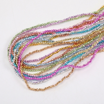 メタリック調ガラスビーズ メッキガラスビーズ 通し穴あり ラウンドカット 2mm