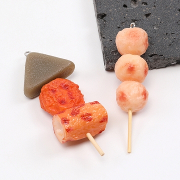食品サンプル キーホルダーチャーム 和風食品 ミニチュアフード おでん つくね団子串 プラスチック製 カン付き