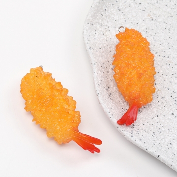 食品サンプル 食品サンプルキーホルダーチャーム ミニチュアフード エビフライチャーム プラスチック製 カン付き 2.5×7cm（1ヶ）