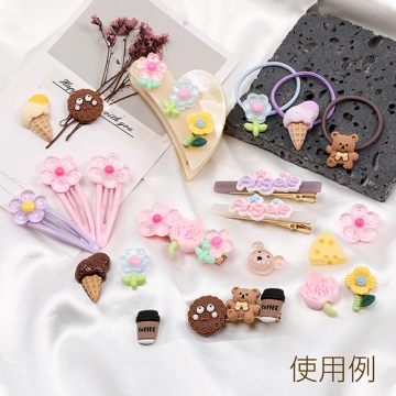 樹脂貼付けパーツ 樹脂カボション フラワー クリアカラー パープル ピンク