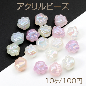 アクリルビーズ 猫の肉球 メッキ加工 ミックスカラー 16×18mm（10ヶ）