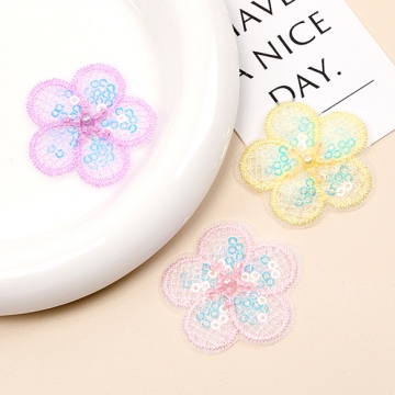 フラワー刺繍パーツ フラワーモチーフ スパンコール パール装飾 レース素材 花刺繍