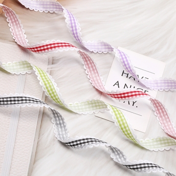 レースグログランリボン レースグログランテープ レースポリエステルリボン 無地 チェック柄 幅1.5cm 長さ5m