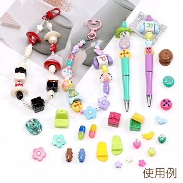 アクリルビーズ 楕円ビーズ オリジナルブレスレット ストラップ キーホルダー制作ビーズ ユニークビーズ 通し穴ありカラーアソート 11×19mm（10ヶ）