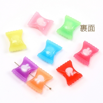 アクリルキャンディー型ビーズ 兎型模様入り キャンディーモチーフアクリルビーズ 通し穴あり 17×21mm