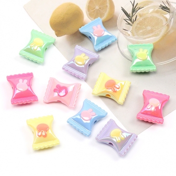 アクリルキャンディー型ビーズ 兎型模様入り キャンディーモチーフアクリルビーズ 通し穴あり 17×21mm