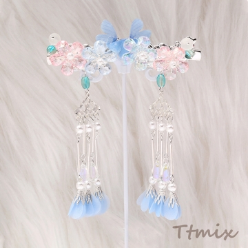 フラワーモチーフヘアクリップ ヘアアクセサリー レディースヘアクリップ 髪飾り フラワー 花 蝶 バタフライ タッセル