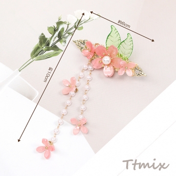 フラワーモチーフヘアクリップ ヘアアクセサリー レディースヘアクリップ 髪飾り フラワー 花 チェーンタッセル（1ヶ）