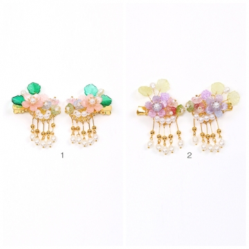 フラワーモチーフヘアクリップ ヘアアクセサリー レディースヘアクリップ 髪飾り フラワー 花 タッセル