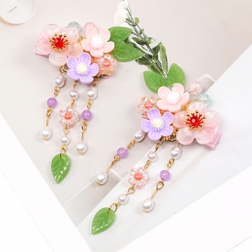 フラワーモチーフヘアクリップ ヘアアクセサリー レディースヘアクリップ 髪飾り フラワー 花 タッセル