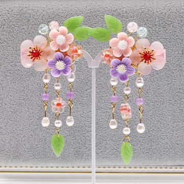 フラワーモチーフヘアクリップ ヘアアクセサリー レディースヘアクリップ 髪飾り フラワー 花 タッセル