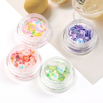 ネイルホログラム プラスチック製 ジェルネイルパーツ レジン封入パーツデコレーションパーツ オーロラカラー  MIX 透明ケース入り