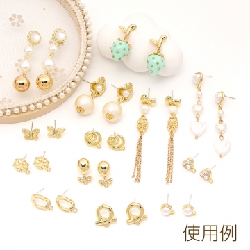 ピアス金具 リボン ピアスパーツ 蝶 パール ジルコニア ゴールド キャッチ付き 10×12mm (4ヶ)