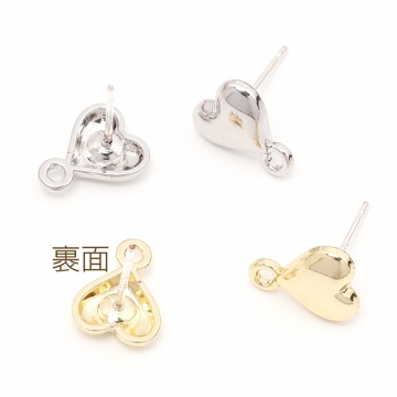 ピアス金具 ハート シルバーポスト 合金 ゴールド キャッチ付き ピアスパーツ 8×11mm (4ヶ)