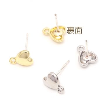 ピアス金具 ハート シルバーポスト 合金 ゴールド キャッチ付き ピアスパーツ 7×8mm (4ヶ)