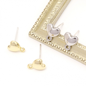 ピアス金具 ハート シルバーポスト 合金 ゴールド キャッチ付き ピアスパーツ 7×8mm (4ヶ)