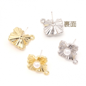 ピアス金具 フラワー パール付き シルバーポスト 合金 ゴールド キャッチ付き 16×19mm (4ヶ)