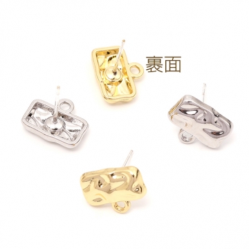 ピアス金具 デザインピアス 凹凸幾何学型 シルバーポスト 合金 ゴールド キャッチ付き 10×12mm (4ヶ)