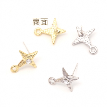 ピアス金具 デザインピアス 星ジルコニア付き シルバーポスト 合金 ゴールド 12×15mm キャッチ付き (4ヶ)
