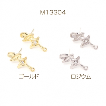 ピアス金具 デザインピアス 幾何学型 ジルコニア付き シルバーポスト 合金 ゴールド キャッチ付き 11×21mm (4ヶ)