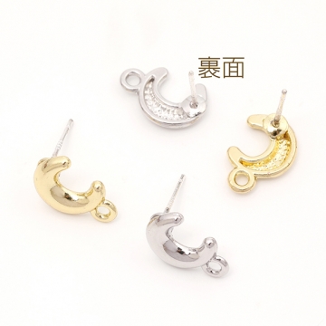 ピアス金具 デザインピアス 月型 チャームピアス シルバーポスト 合金 ゴールド キャッチ付き 8×13mm (4ヶ)