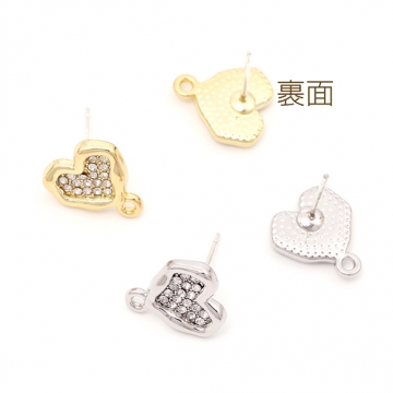 ピアス金具 デザインピアス ハート カン付き　シルバーポスト 合金 ゴールド 11×13mm (2ヶ)