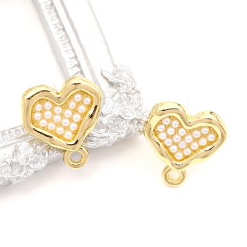 ピアス金具 デザインピアス ハート カン付き　シルバーポスト 合金 ゴールド 11×13mm (2ヶ)