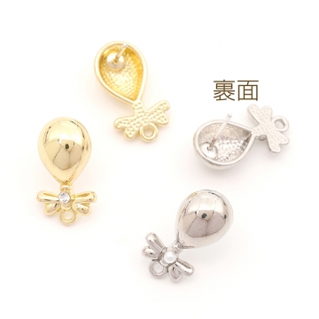 ピアス金具 デザインピアス  ストーン・パール付き カン付き シルバーポスト 合金 ゴールド 10×17mm (4ヶ)