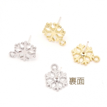 ピアス金具 デザインピアス 雪の結晶 カン付きキャッチ付き シルバーポスト 合金 ゴールド 10×14mm (4ヶ)