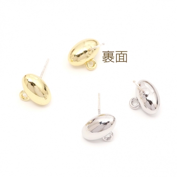 ピアス金具 デザインピアス オーバル カン付きキャッチ付き シルバーポスト 合金 ゴールド 10×12mm (4ヶ)