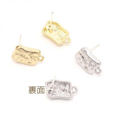 ピアス金具 デザインピアス 不規則四角型 カン付きキャッチ付き シルバーポスト 合金 ゴールド 9×14mm (4ヶ)