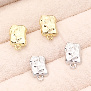 ピアス金具 デザインピアス 不規則四角型 カン付きキャッチ付き シルバーポスト 合金 ゴールド 9×14mm (4ヶ)