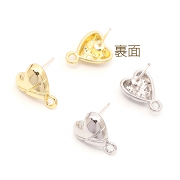 ピアス金具 デザインピアス  ハートカン付きキャッチ付き シルバーポスト 合金 ゴールド 9×13mm (4ヶ)