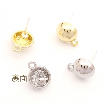 ピアス金具 丸形 シンプルピアス カン付きキャッチ付き シルバーポスト 合金 ゴールド 10×13mm (4ヶ)