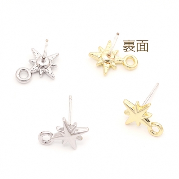 ピアス金具 デザインピアス カン付きキャッチ付き シルバーポスト 合金 ゴールド 9×11mm (4ヶ)