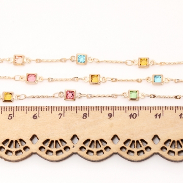 ハンドメイドチェーン MIXカラーフレームストーンチェーン アクセサリーチェーン ネックレスチェーン ゴールド （長さ1m）