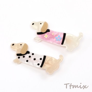 アニマルへアピン 犬 ダックスフント アクリルへアピン キッズへアピン ヘアクリップ  2.8×6.7cm  2個セット