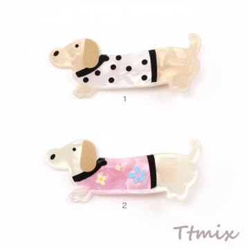 アニマルへアピン 犬 ダックスフント アクリルへアピン キッズへアピン ヘアクリップ  2.8×6.7cm  2個セット