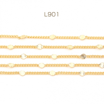 メタルチェーン メタルプレート付き キヘイチェーン アクセサリーチェーン 色落ちしにくい 18Kゴールドメッキ 銅製 （長さ1m）