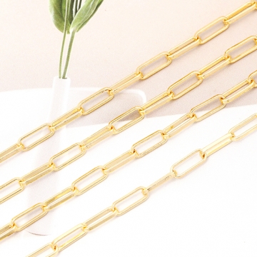 メタルチェーン ロング小判チェーン ネックレスチェーン アクセサリーチェーン 色落ちしにくい 18Kゴールドメッキ 銅製 （長さ1m）