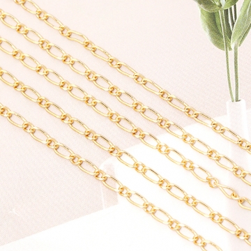 メタルチェーン フィガロチェーン ネックレスチェーン アクセサリーチェーン 色落ちしにくい 18Kゴールドメッキ 銅製（長さ1m）