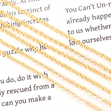 メタルチェーン アズキチェーン ネックレスチェーン アクセサリーチェーン 色落ちしにくい 18Kゴールドメッキ 銅製（長さ1m）
