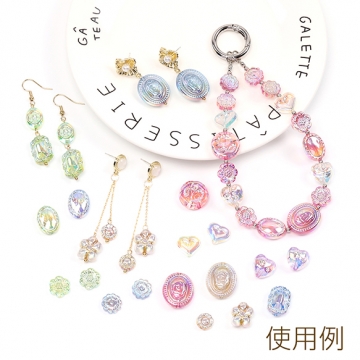 アクリルビーズ アンティーク調ビーズ 模様入り オーロラ加工 スクエア型 通し穴あり 13×18mm