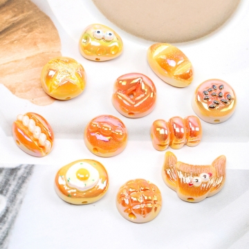 樹脂食べ物ビーズ パン ビーズ貼付け両用 通し穴あり アソート（4ヶ）
