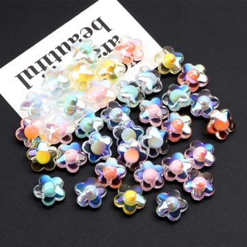 フラワービーズ アクリルビーズ フラワー 五弁花 通し穴あり アソート 16mm（4ヶ）