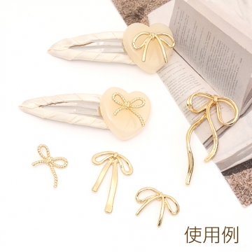 メタルリボンパーツ 立体 リボンチャーム ネックレストペンダントトップ リボン型ジョイントパーツ ポニーフック用リボンパーツ 貼付け可 18×27mm（6ヶ）