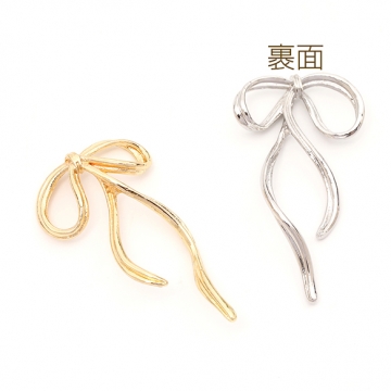 メタルリボンパーツ 立体 リボンチャーム ネックレストペンダントトップ リボン型ジョイントパーツ ポニーフック用リボンパーツ 貼付け可 23×43mm（2ヶ）
