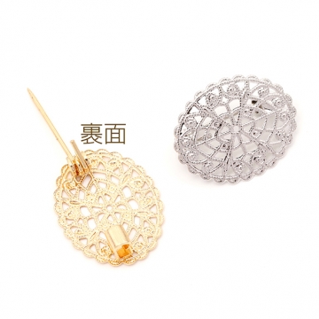 ブローチ台座 デザインブローチ台 透かし台 ブローチ金具 ブローチピン コサージュ金具 オーバル型 約17×21mm（1ヶ）